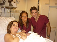 Con Gabriela y Federico en el parto de su 2º hijo Lorenzo